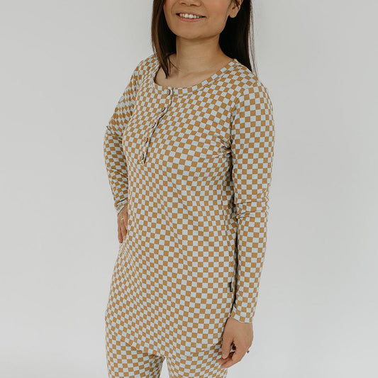 Women’s Long Sleeve Pajama Set | Blue Checkers Bamboo/cotton 2