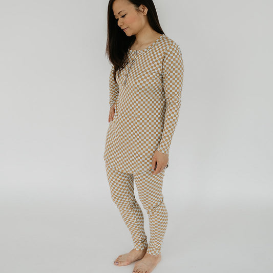Women’s Long Sleeve Pajama Set | Blue Checkers Bamboo/cotton 1