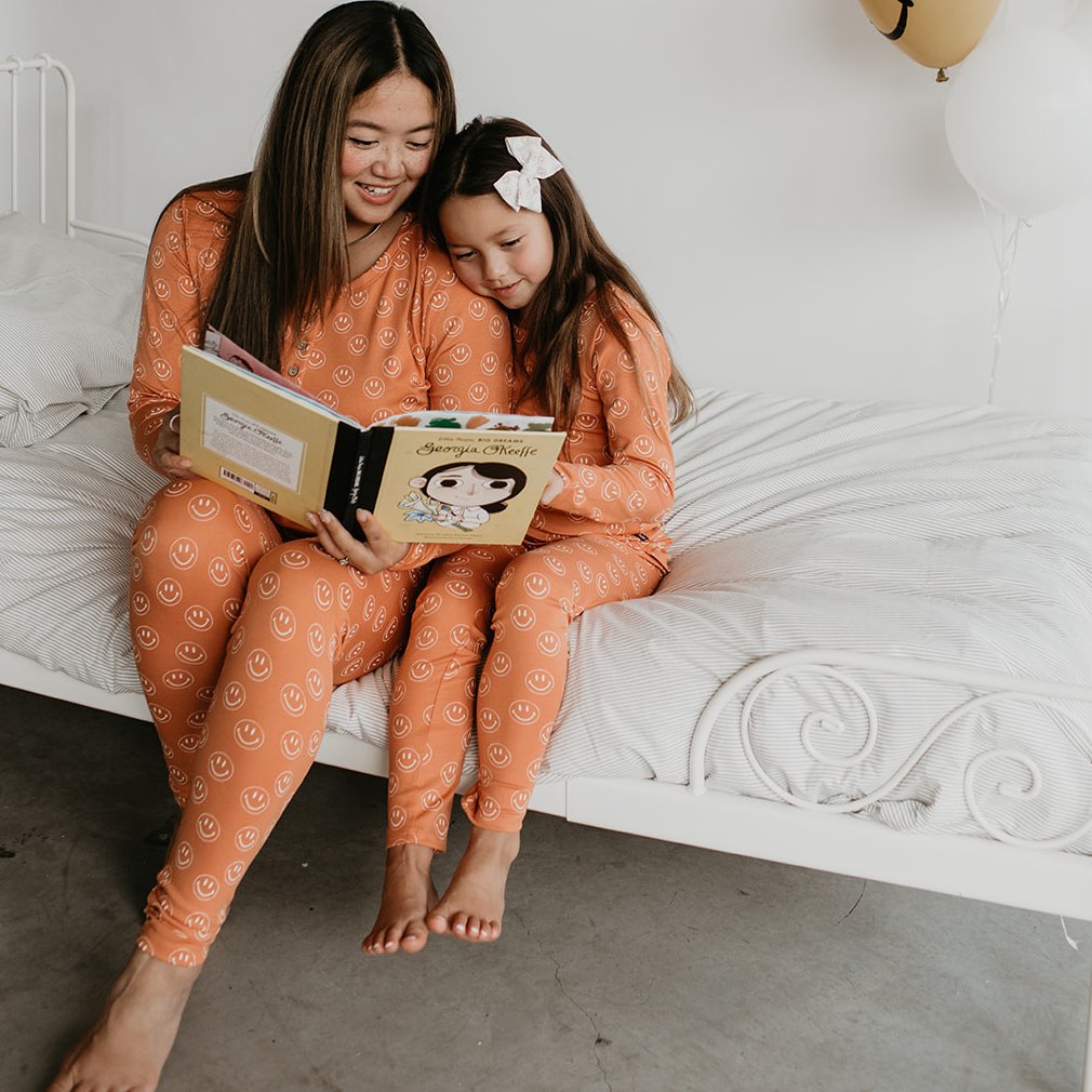 Women’s Long Sleeve Pajama Set | Orange Smilies Bamboo/cotton 8