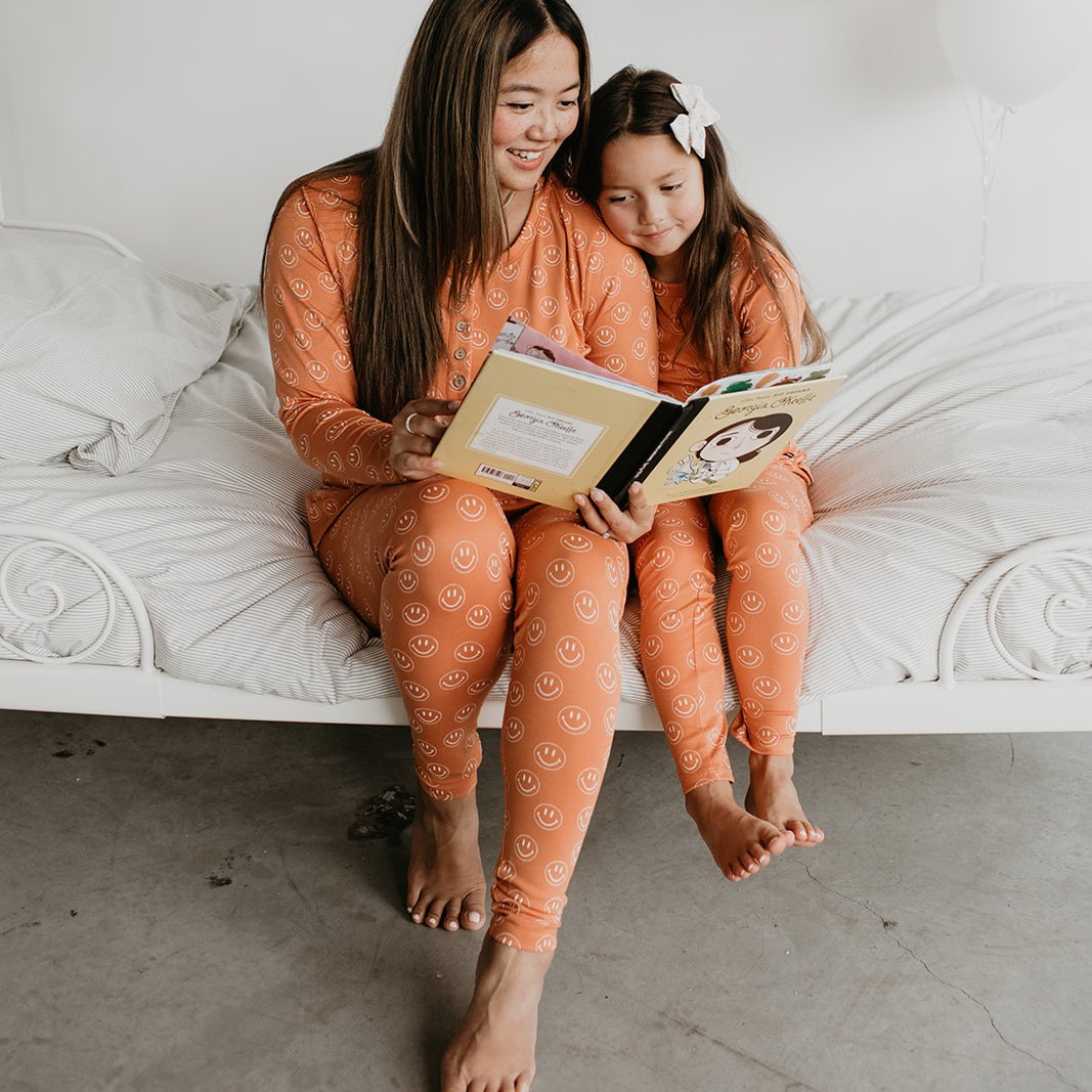 Women’s Long Sleeve Pajama Set | Orange Smilies Bamboo/cotton 7